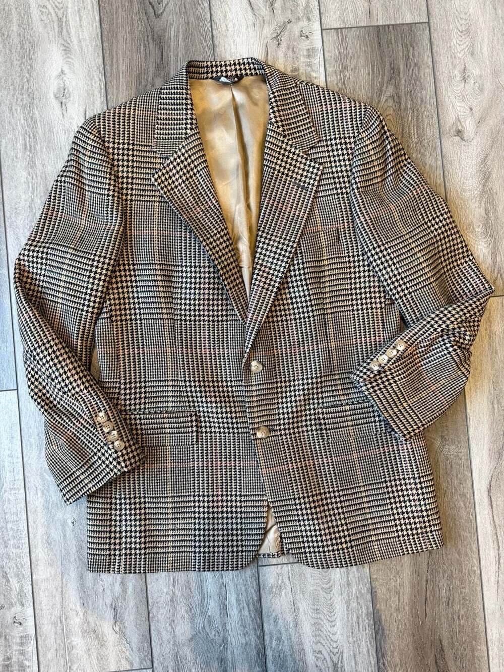 Bill Blass Houndstooth Plaid Pure Wool Sport Coat Blazer USA Made